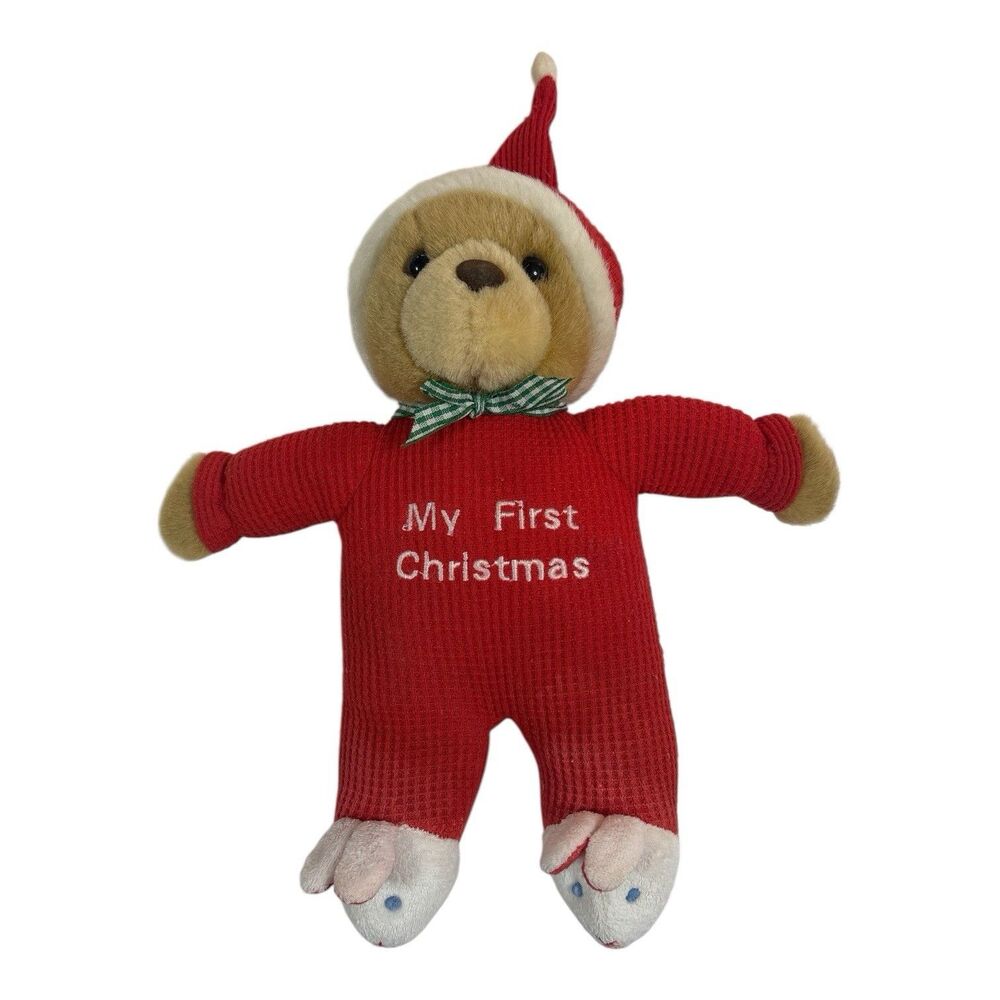 12" VINTAGE SOFT DREAMS CHRISTMAS RATTLE TEDDY BEAR STUFFED ANIMAL PLUSH TOY